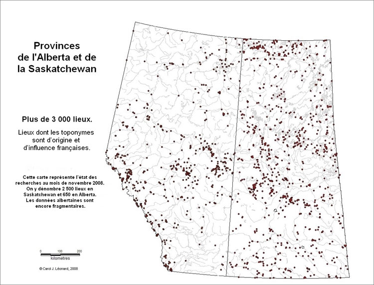 Lieux en Alberta et en Saskatchewan ou les toponymes sont d'orignies et d'influence françaises