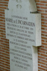 Plaque concernant Marie de l'Incarnation